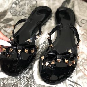 Bow Studded Jelly Sandals